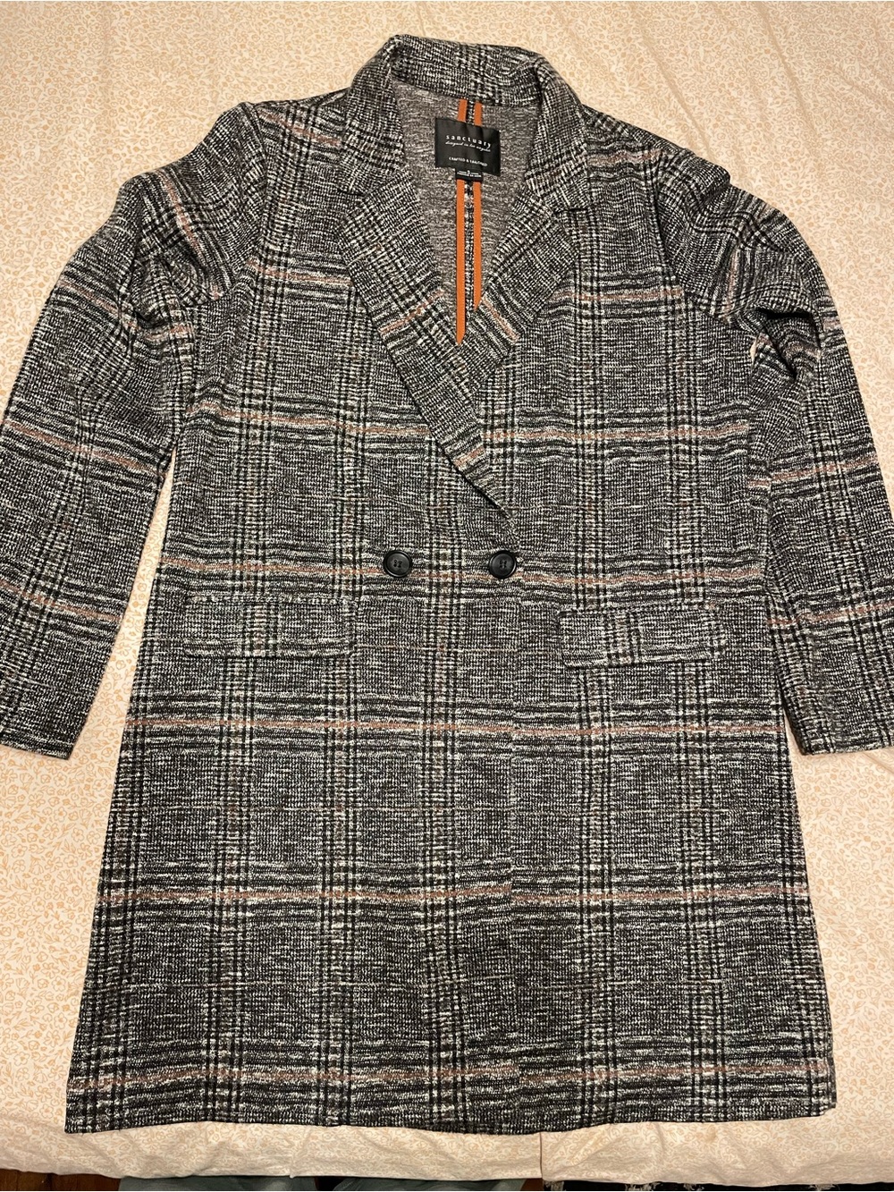 Sanctuary Women's Black & Gray Plaid Double-Breasted Pea Coat